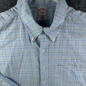 Brooks Brothers Button Up Shirt Long Sleeve Cotton Blue Check 16 33 Traditional